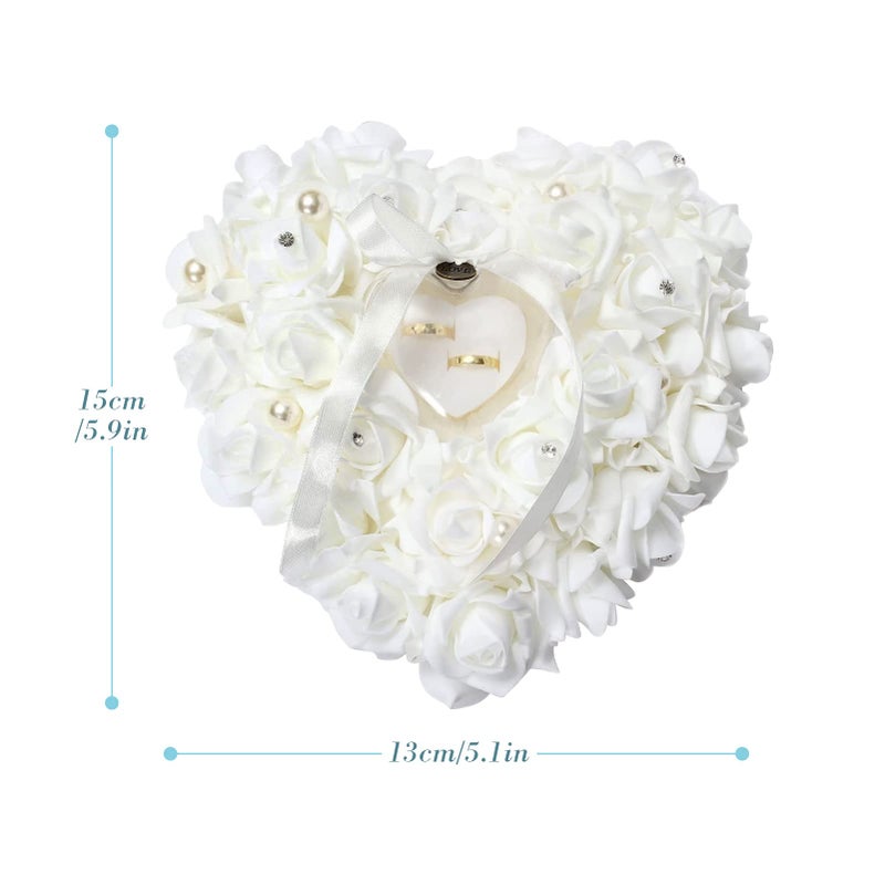 TOPINCN Wedding Pillow, Eemoon Flor Girl Basket White Wedding Pillow Romantic Lace Wedding Heart Pillow Cushion, Flor Girl Basket with Ribbon Pearl Wedding Ceremony Holder for Wedding Supplies - Image 5